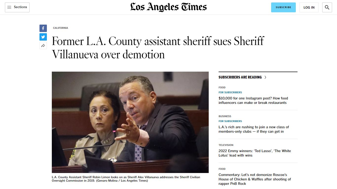 Former L.A. County assistant sheriff sues Sheriff Villanueva over ...